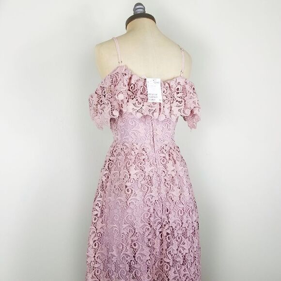 Quiet Luxury Pink Rose Thin Strap Elegant Maxi Lace Dress Size 12 - Picture 6 of 9